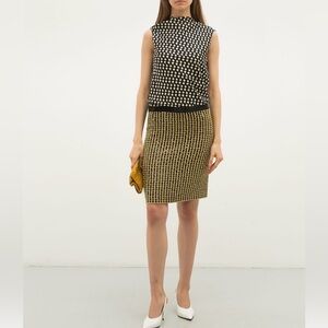 Diane Von Furstenberg Black and Gold Patterned Midi Dress